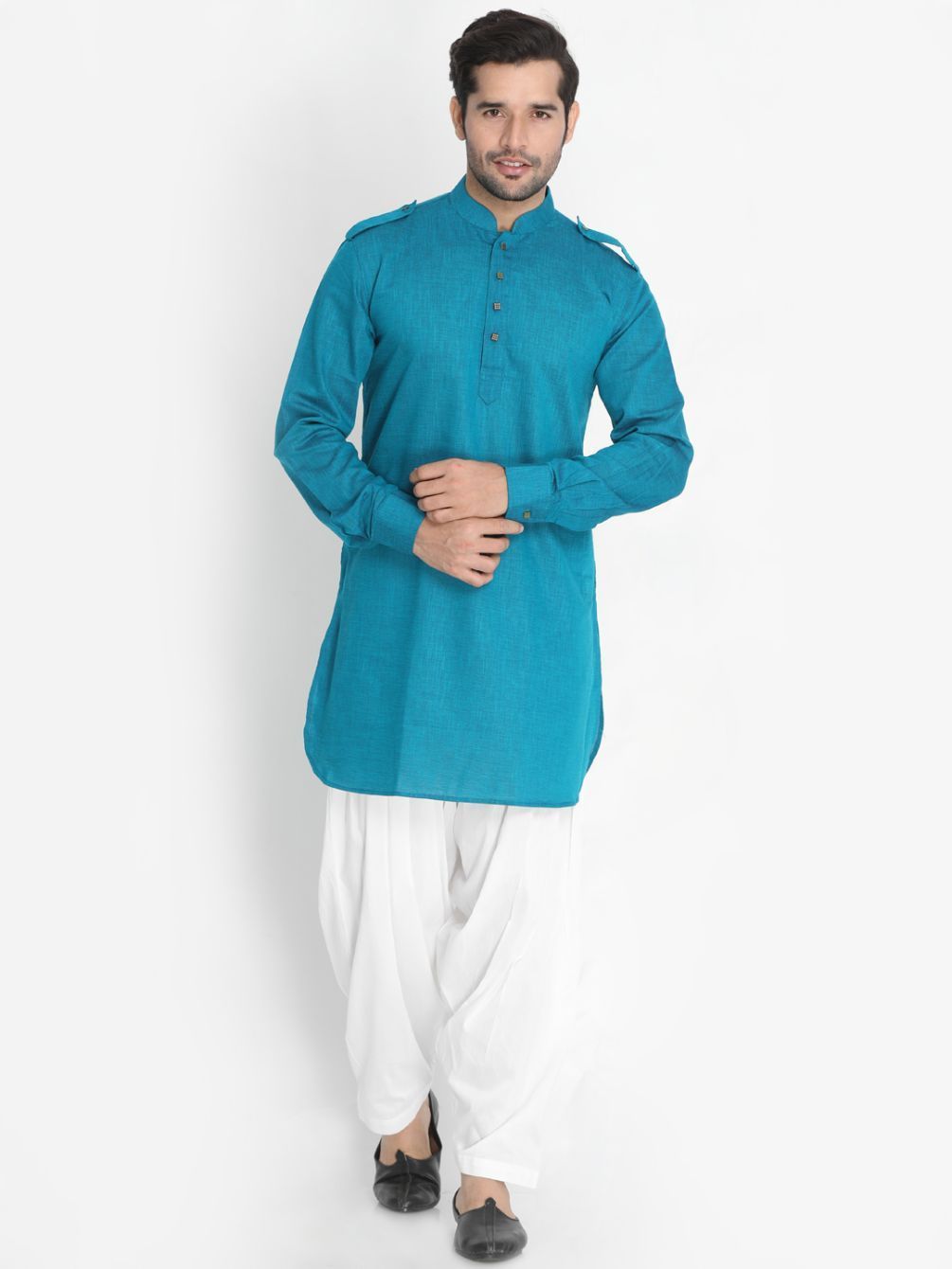 Sarvati Men's Dark Green Cotton Blend Kurta and Patiala Set