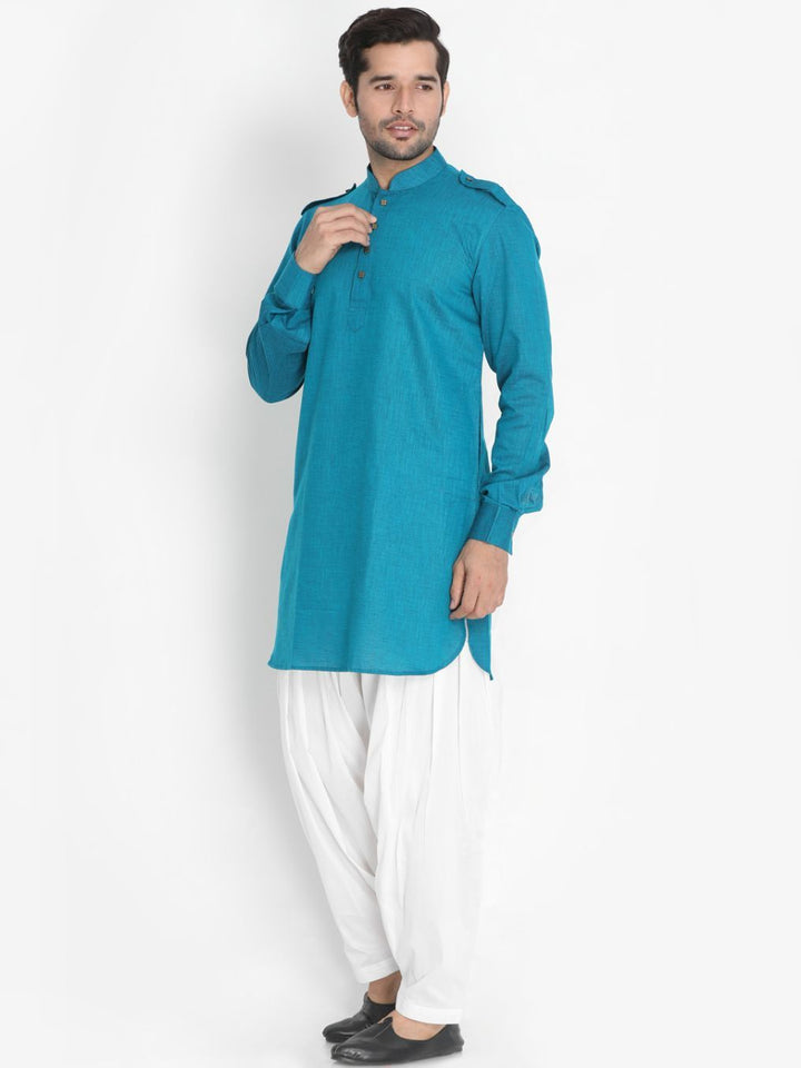 Sarvati Men's Dark Green Cotton Blend Kurta and Patiala Set