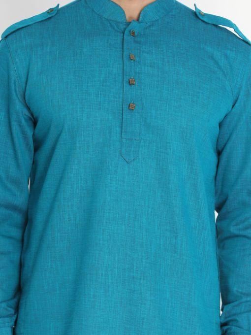 Sarvati Men's Dark Green Cotton Blend Kurta and Patiala Set