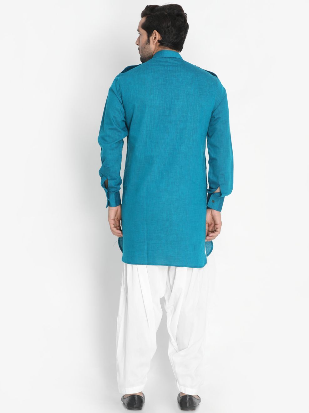 Sarvati Men's Dark Green Cotton Blend Kurta and Patiala Set