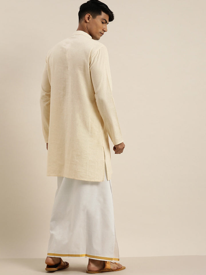 Sarvati Men Cream Pure Cotton Kurta with Mundu