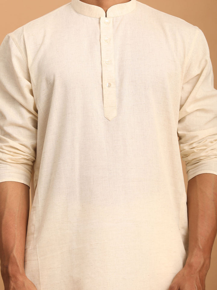 Sarvati Men's Cream Cotton Kurta with Cream Pant Set