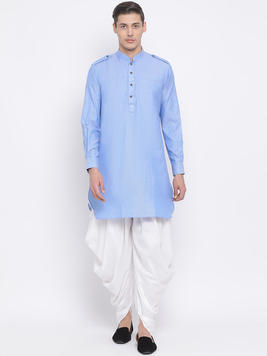 Sarvati Men's Blue Cotton Blend Kurta and Dhoti Set