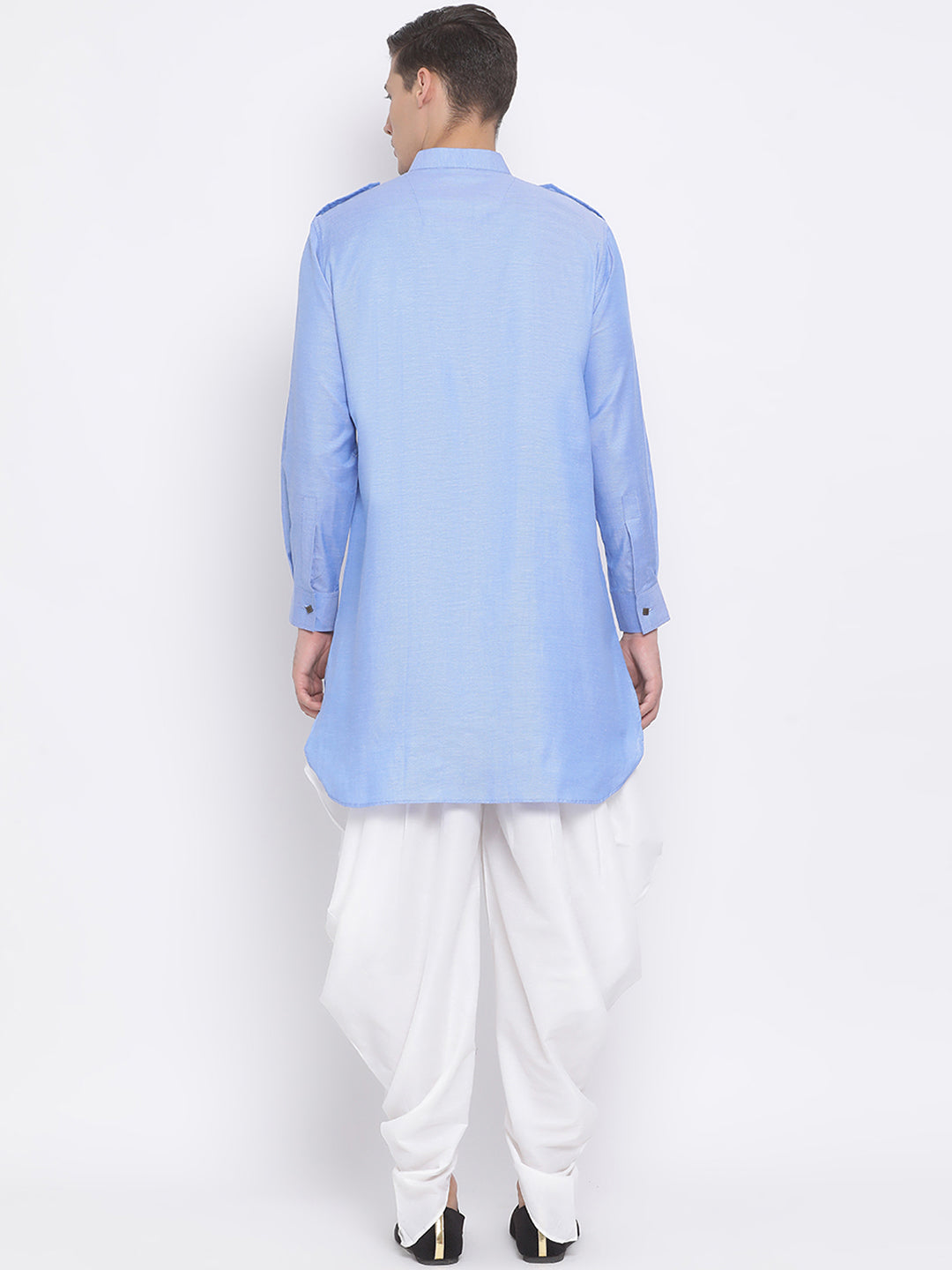 Sarvati Men's Blue Cotton Blend Kurta and Dhoti Set