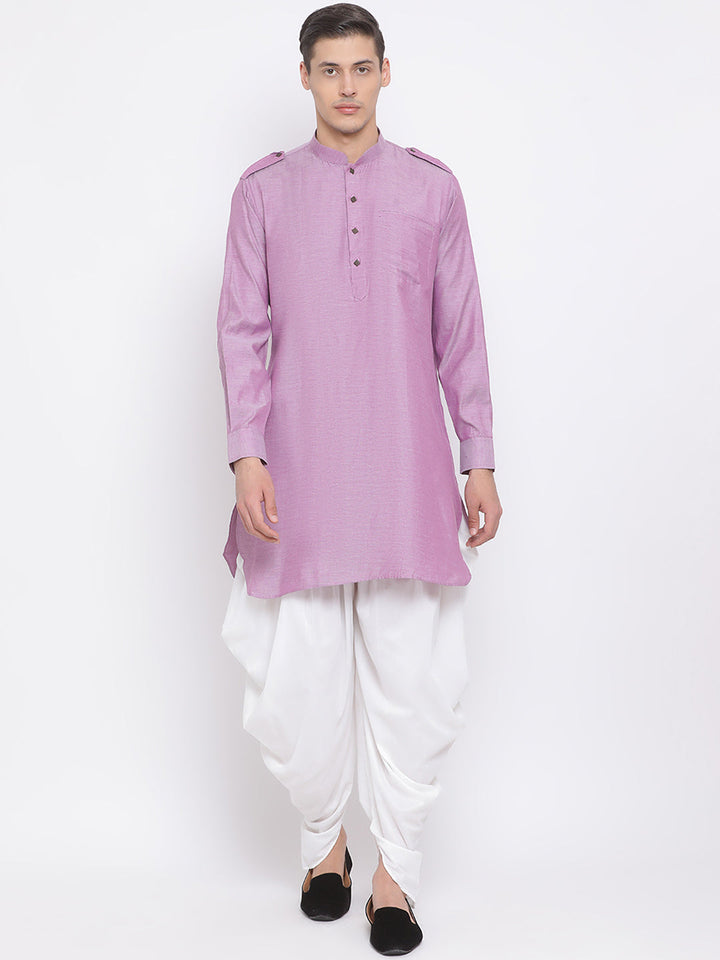 Sarvati Men's Purple Cotton Blend Kurta and Dhoti Set