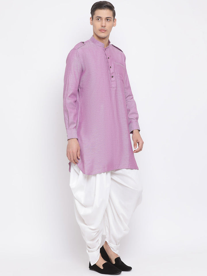 Sarvati Men's Purple Cotton Blend Kurta and Dhoti Set