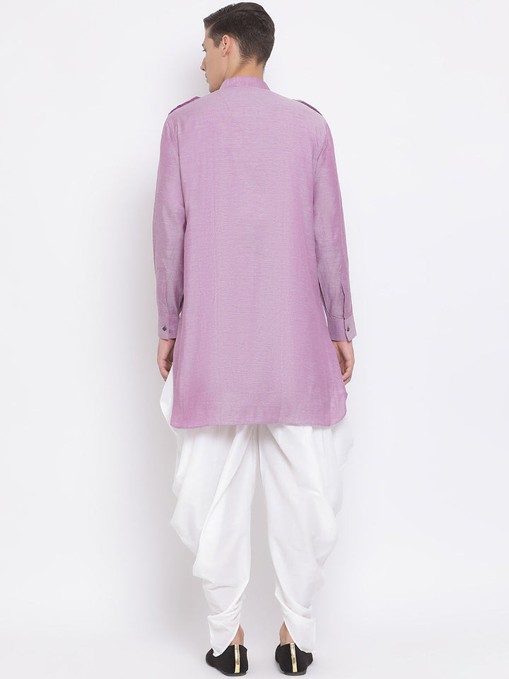 Sarvati Men's Purple Cotton Blend Kurta and Dhoti Set