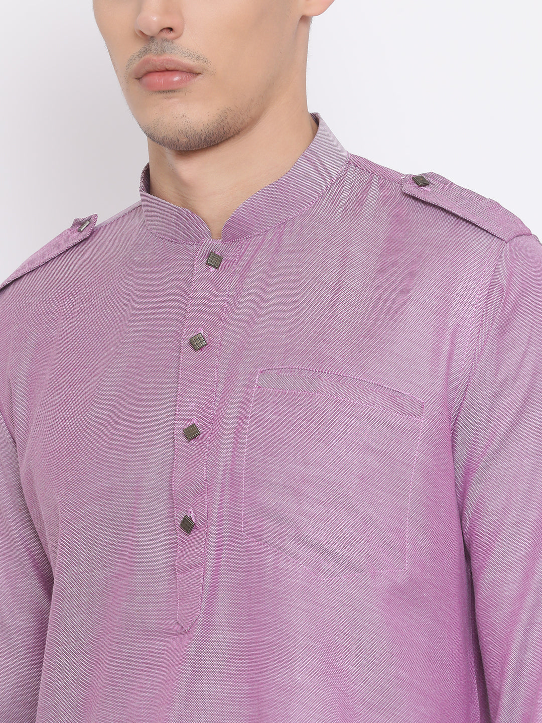 Sarvati Men's Purple Cotton Blend Kurta and Dhoti Set