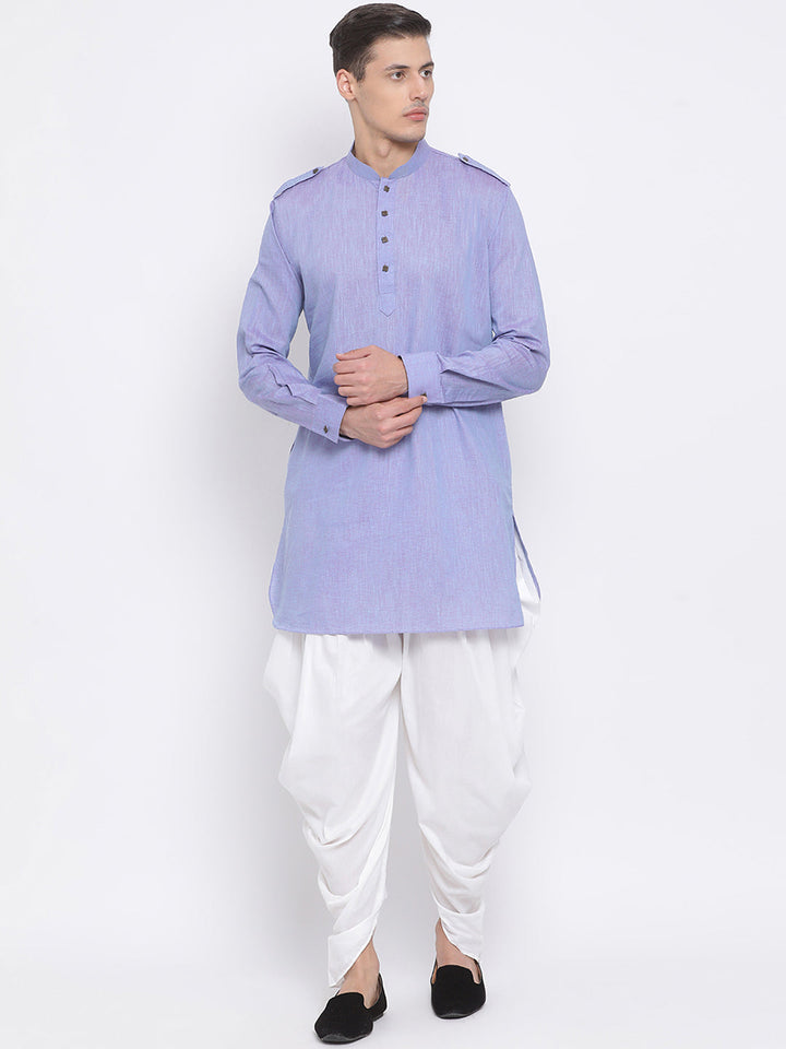 Sarvati Men's Blue Cotton Blend Kurta and Dhoti Set