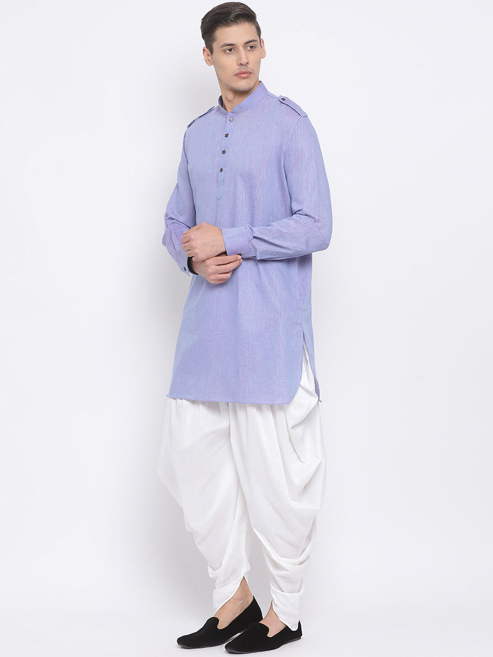 Sarvati Men's Blue Cotton Blend Kurta and Dhoti Set