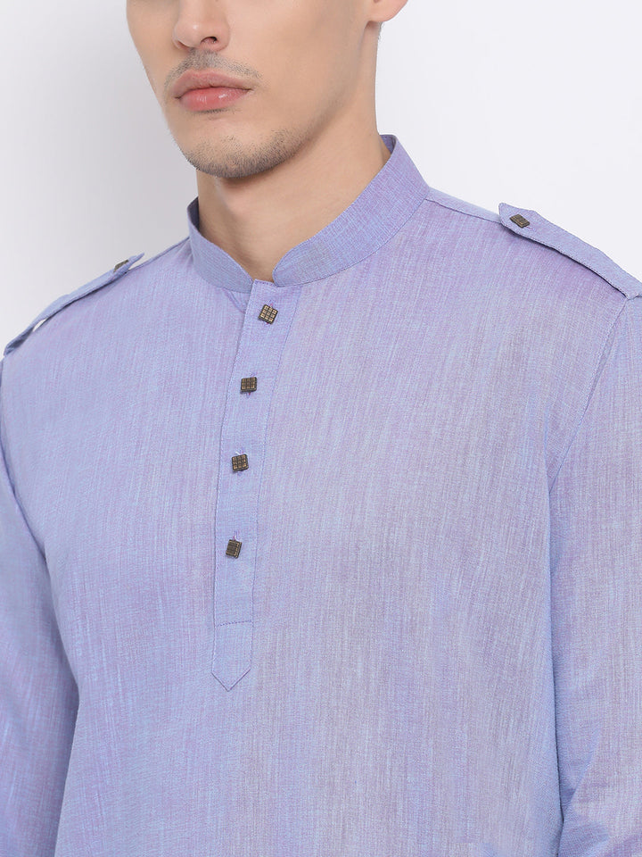 Sarvati Men's Blue Cotton Blend Kurta and Dhoti Set