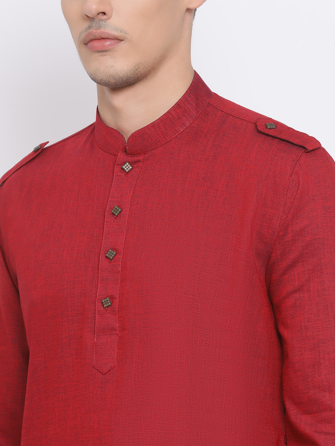 Sarvati Men's Maroon Cotton Blend Kurta and White Dhoti Set