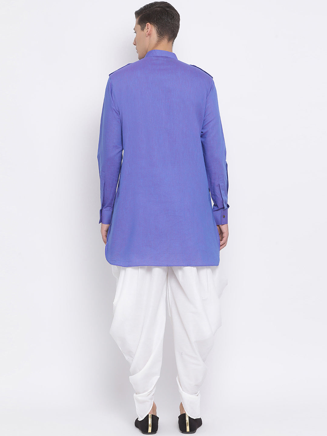 Sarvati Men's Purple Cotton Blend Kurta and White Dhoti Set