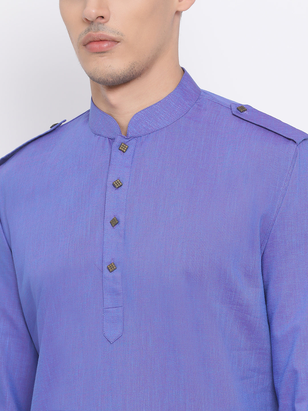 Sarvati Men's Purple Cotton Blend Kurta and White Dhoti Set