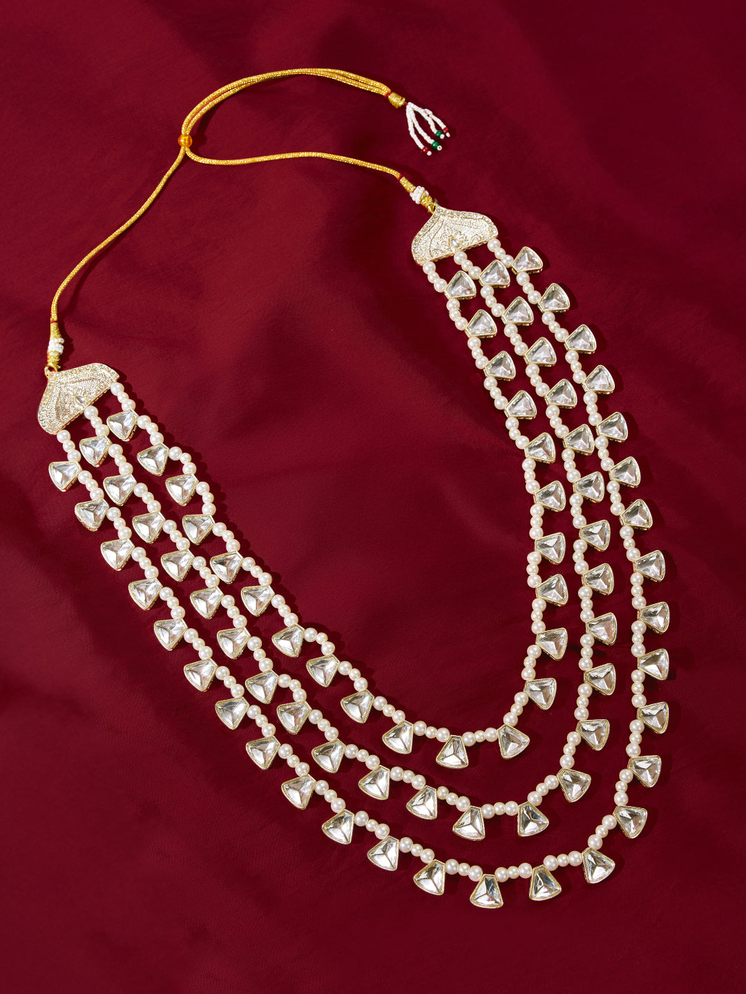 Traditional Men's Wedding Necklace - Cream Silver Rhinestone Pearl Design