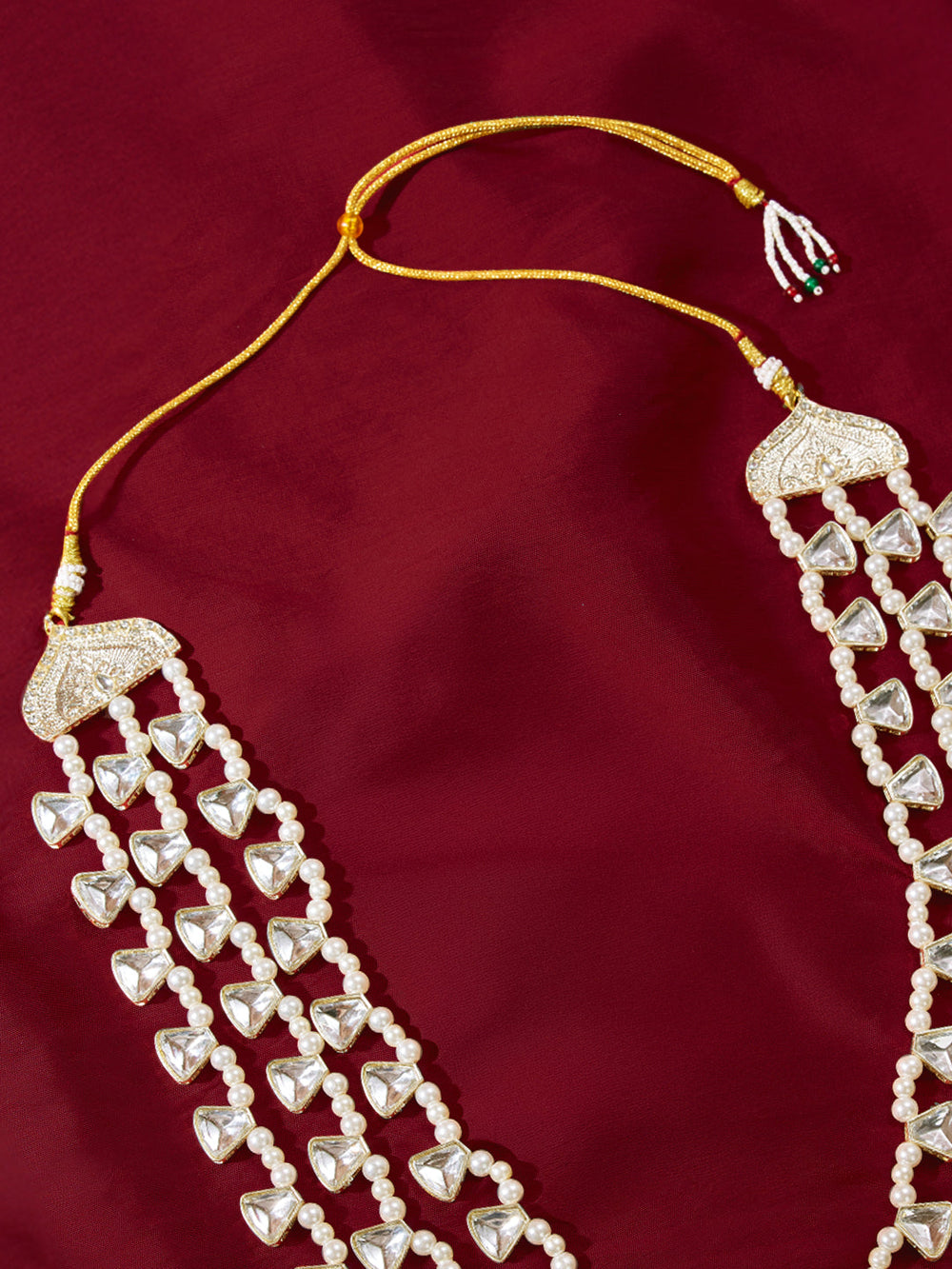 Traditional Men's Wedding Necklace - Cream Silver Rhinestone Pearl Design
