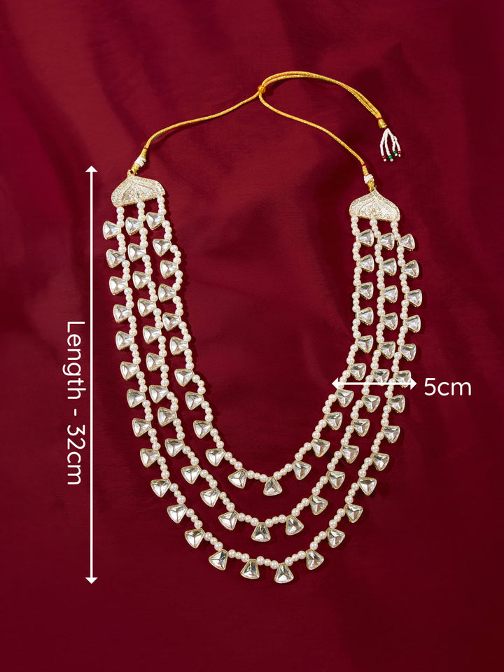 Traditional Men's Wedding Necklace - Cream Silver Rhinestone Pearl Design