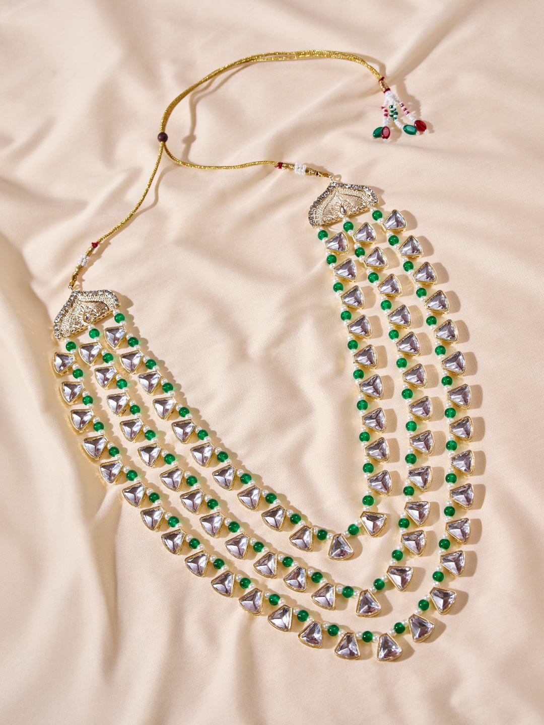Men's Wedding Necklace - Green Silver Layered Design