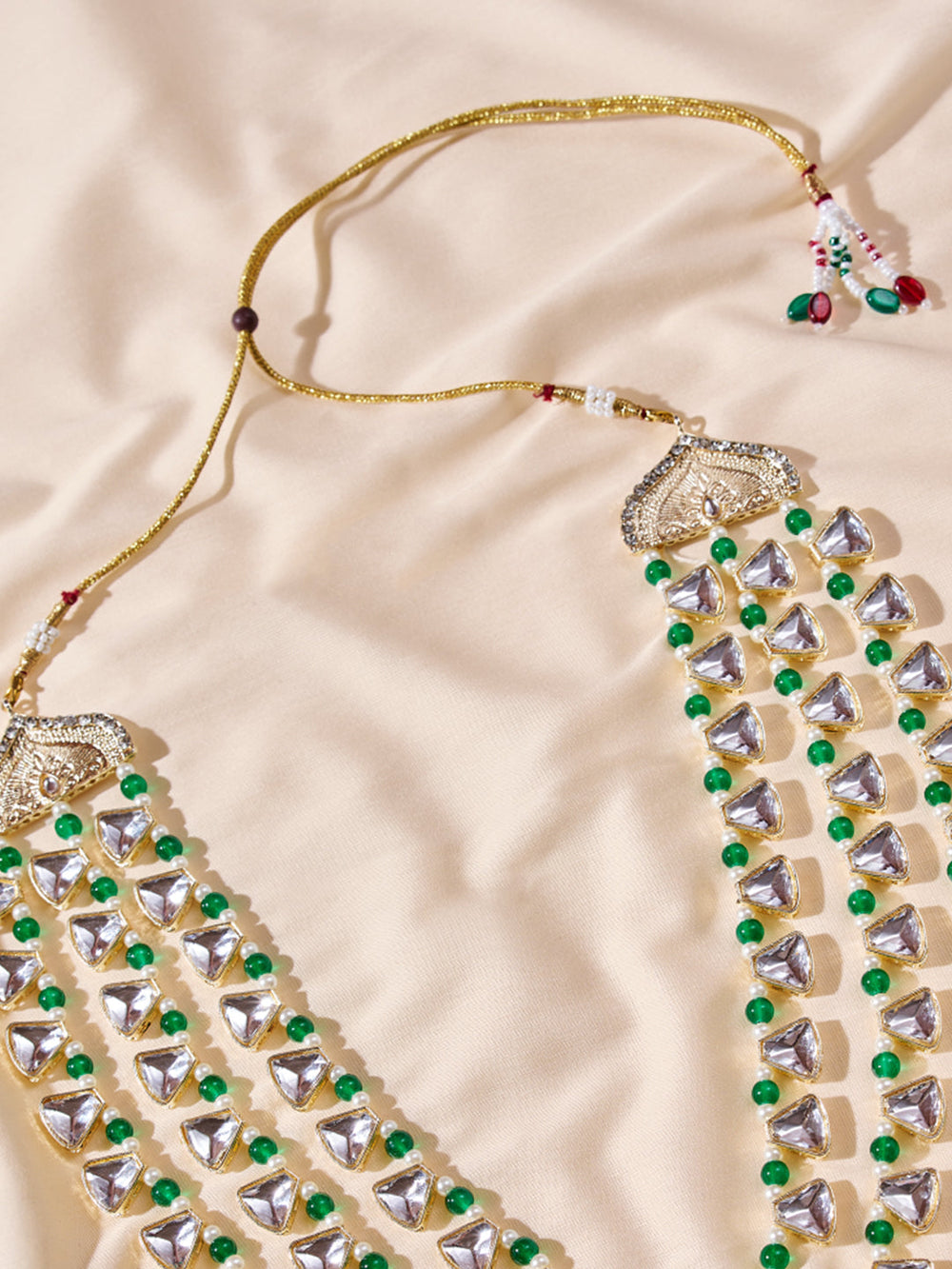 Men's Wedding Necklace - Green Silver Layered Design