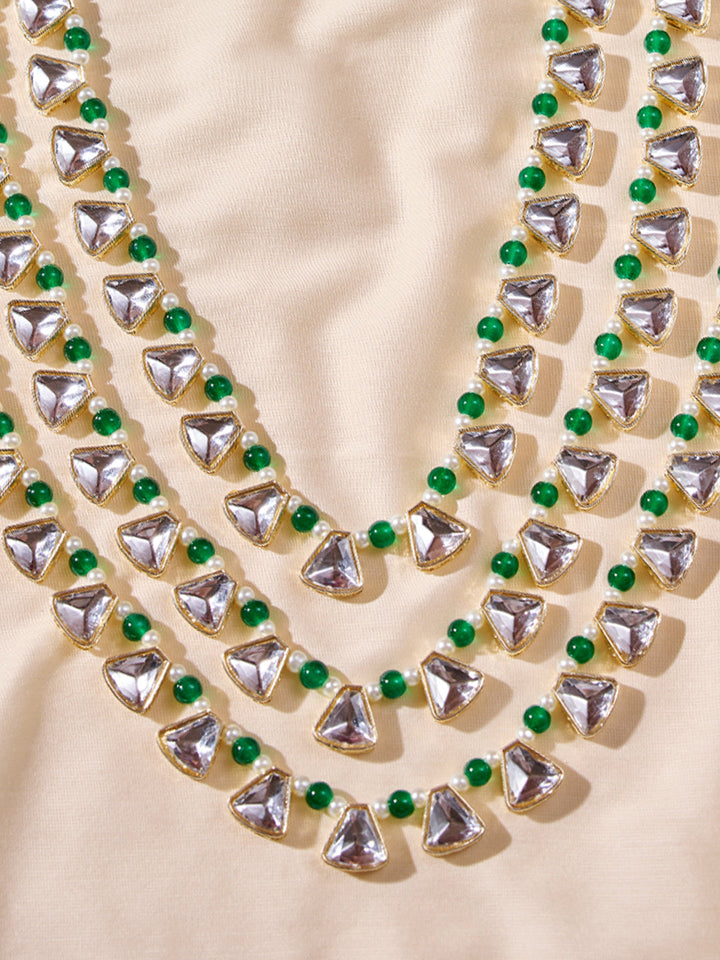 Men's Wedding Necklace - Green Silver Layered Design