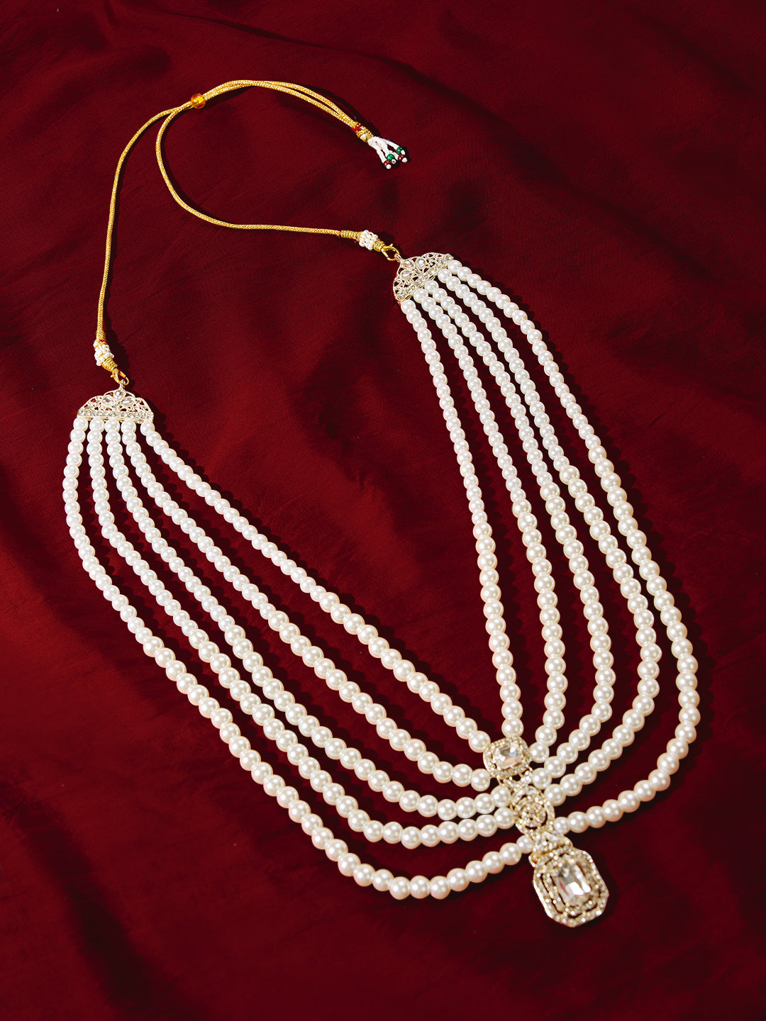Traditional Men's Wedding Necklace - Cream Layered Pearl Rhinestone Design