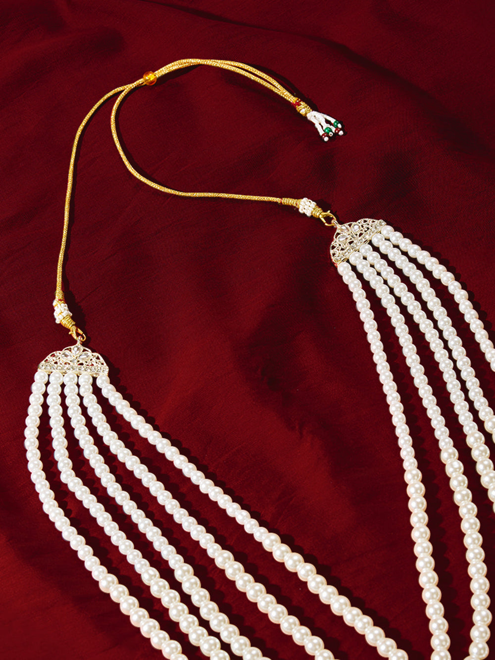 Traditional Men's Wedding Necklace - Cream Layered Pearl Rhinestone Design