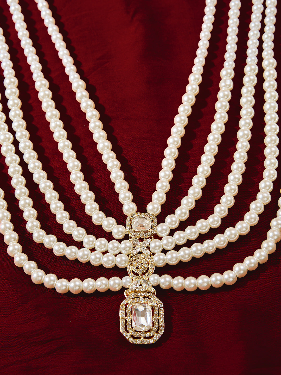 Traditional Men's Wedding Necklace - Cream Layered Pearl Rhinestone Design