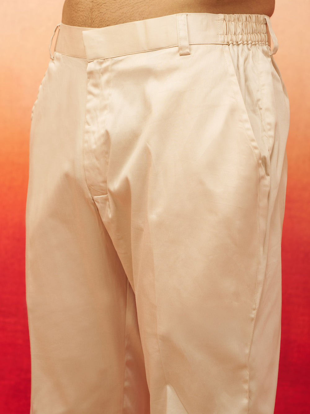 Men's Beige Cotton Lycra Pants
