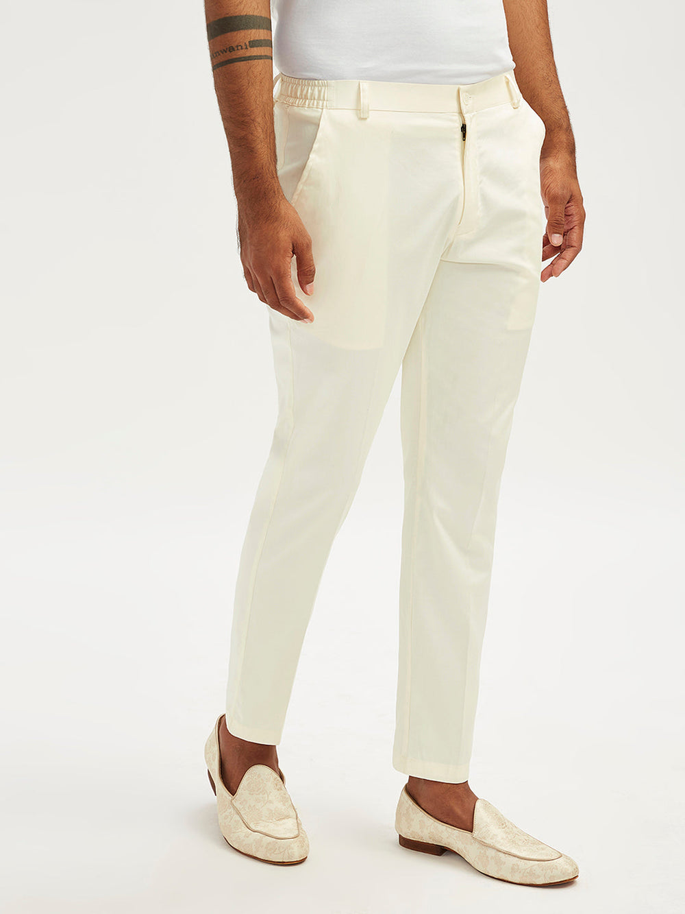 Mens Cream Cotton Satin Lycra