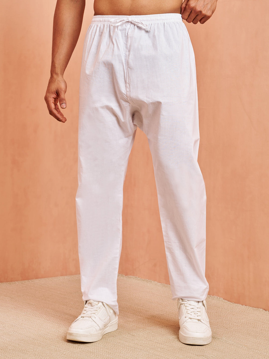 Men's White Cotton Solid Pyjama