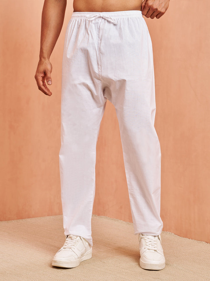 Men's White Cotton Solid Pyjama
