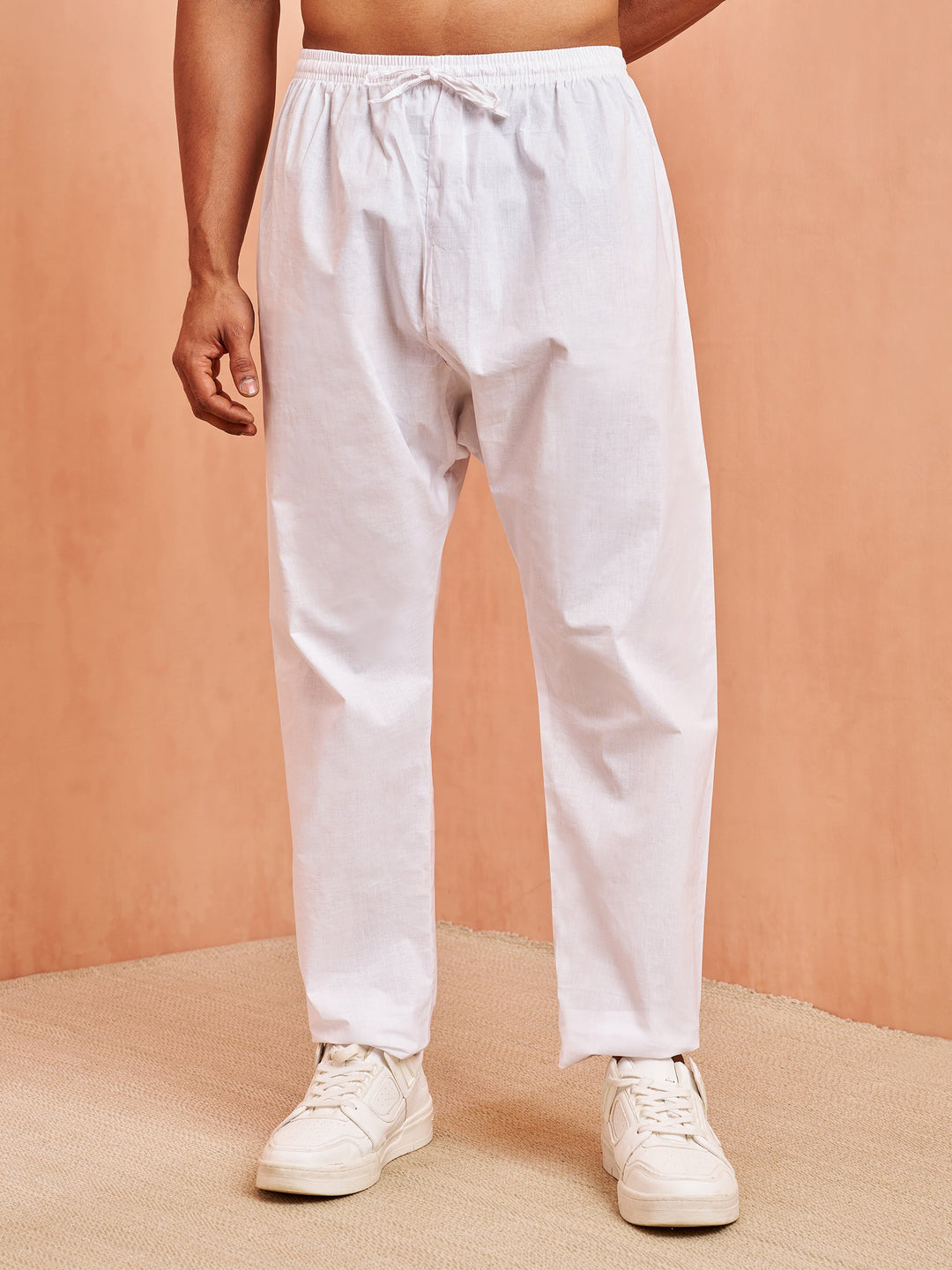 Men's White Cotton Solid Pyjama