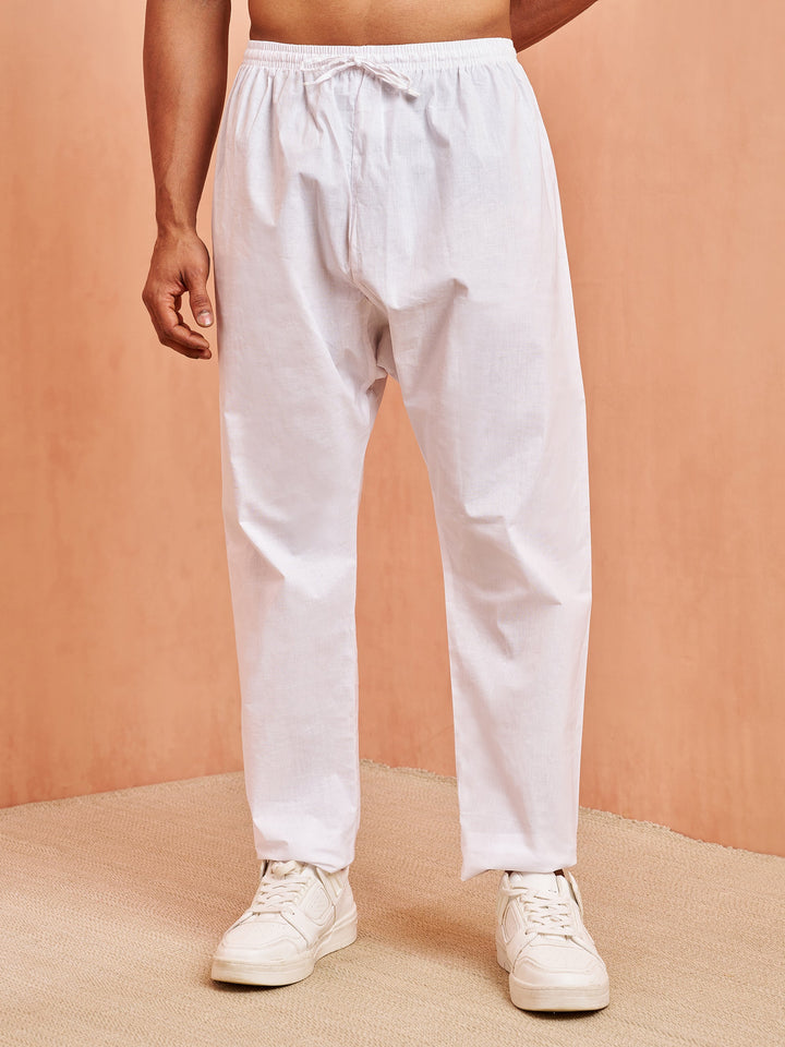 Men's White Cotton Solid Pyjama