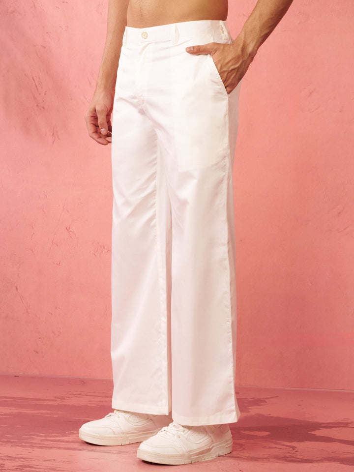 Men's Cream Fine Satin Palazzo Pants