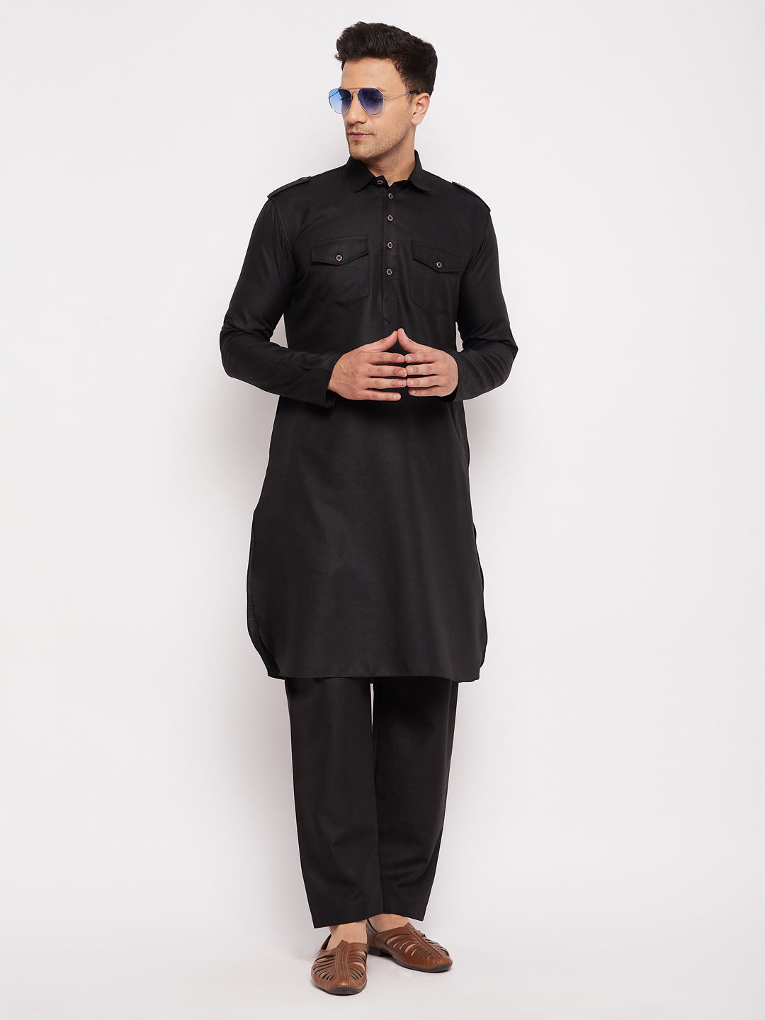 Sarvati Men's Black Pathani Suit Set