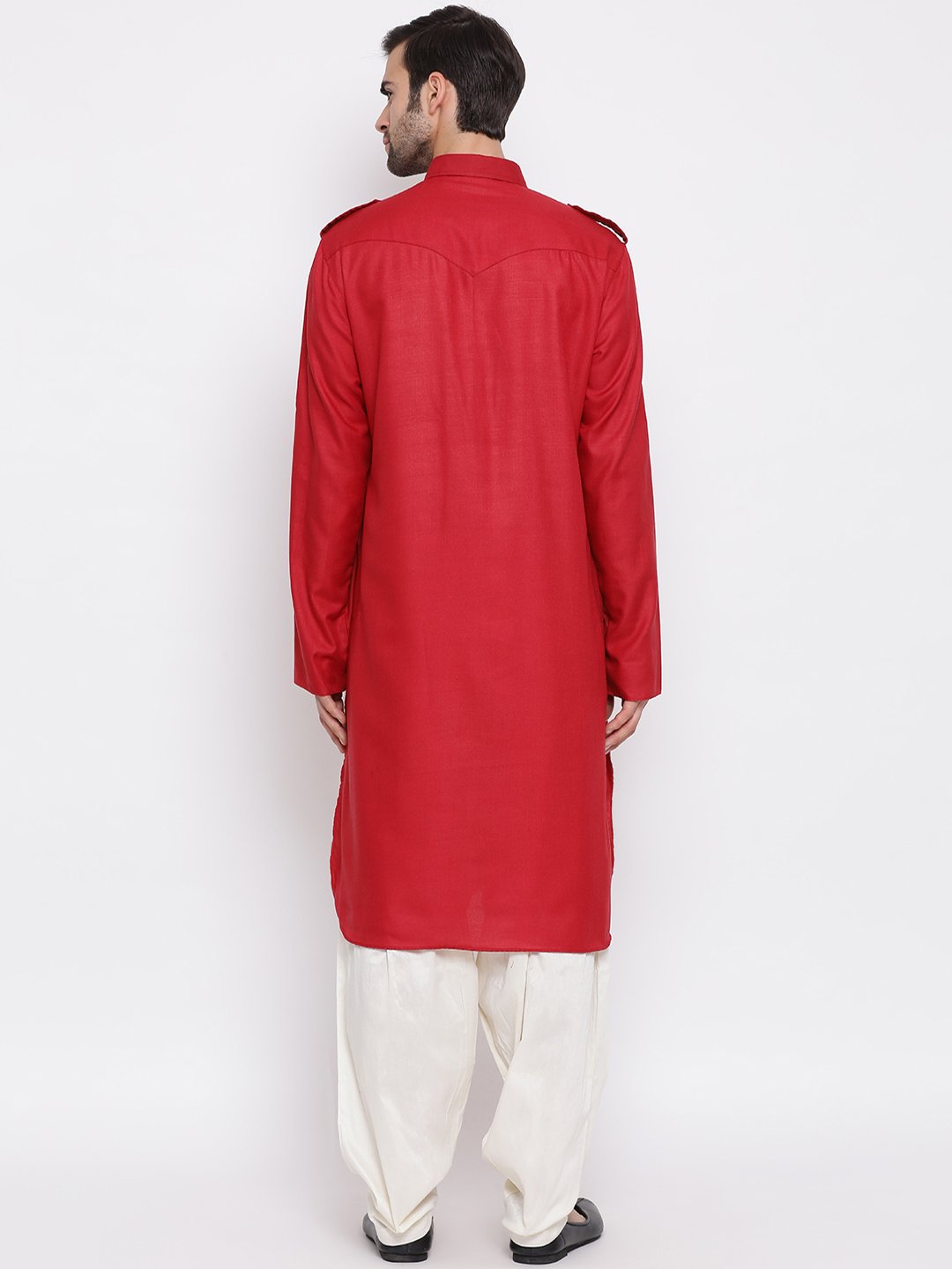 Sarvati Men's Maroon Cotton Blend Pathani Suit Set