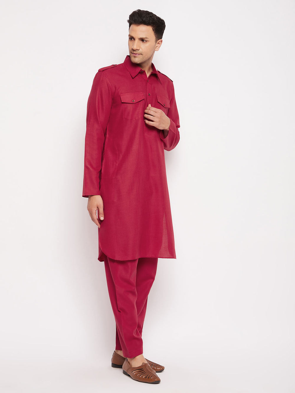 Sarvati Men's Maroon Pathani Suit Set