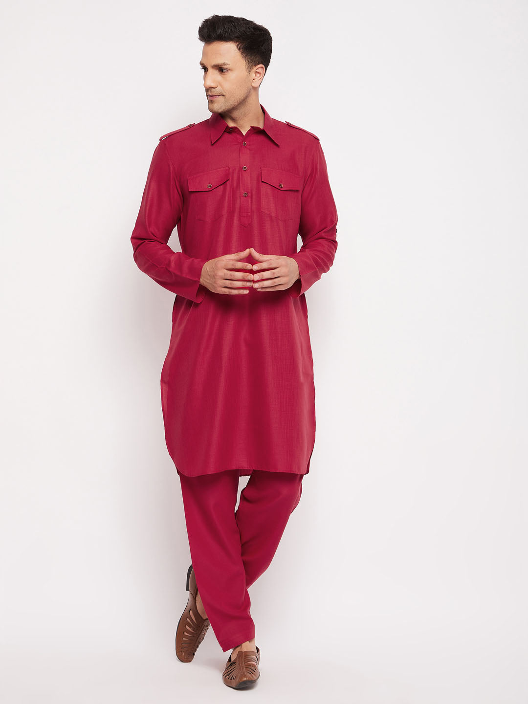 Sarvati Men's Maroon Pathani Suit Set