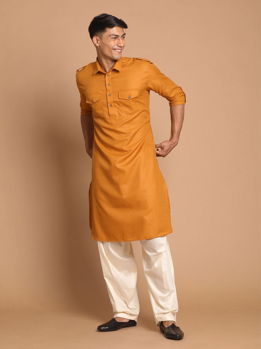 Sarvati Rust Brown & Cream Pathani Kurta with Patiala