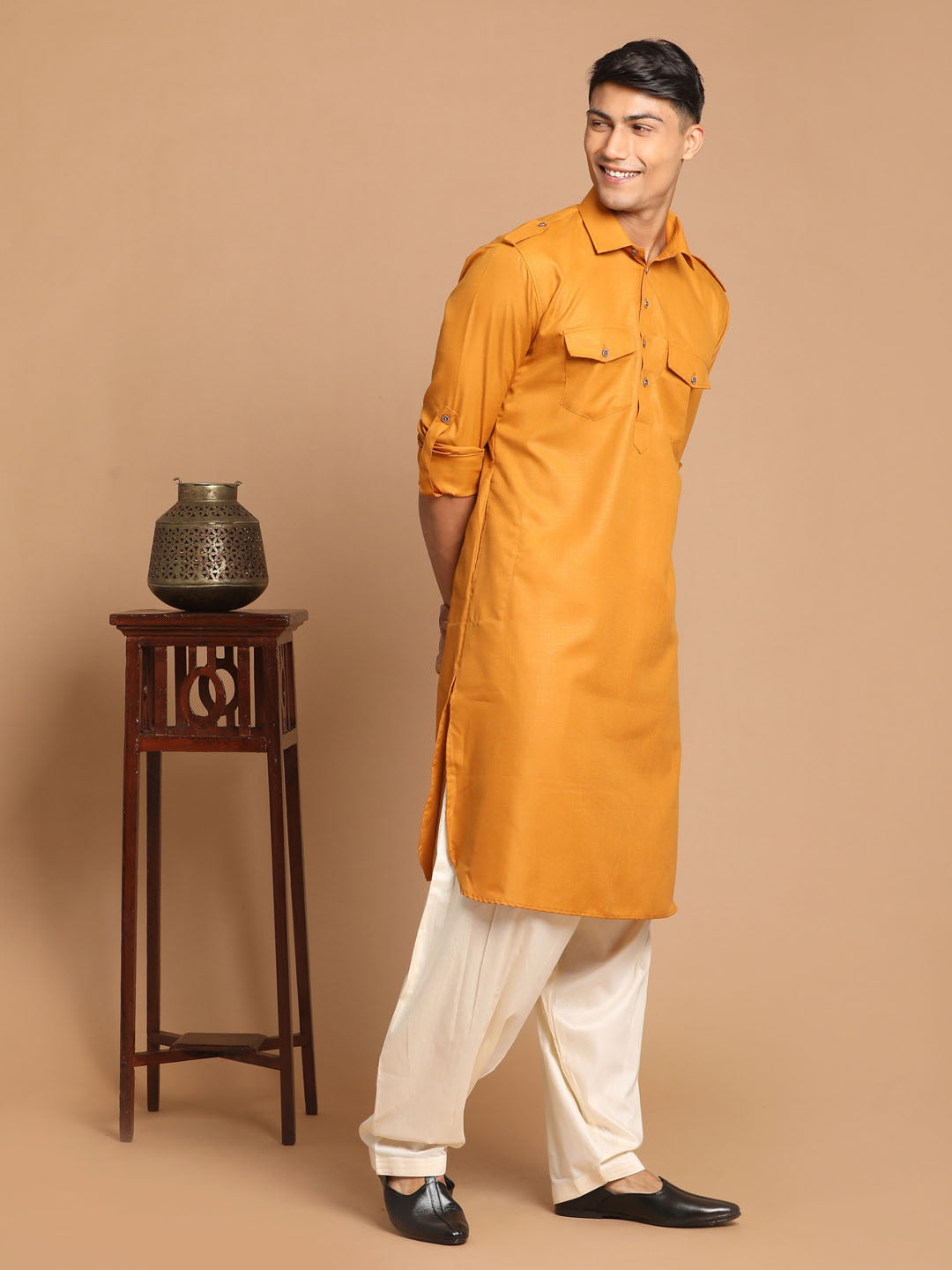 Sarvati Rust Brown & Cream Pathani Kurta with Patiala