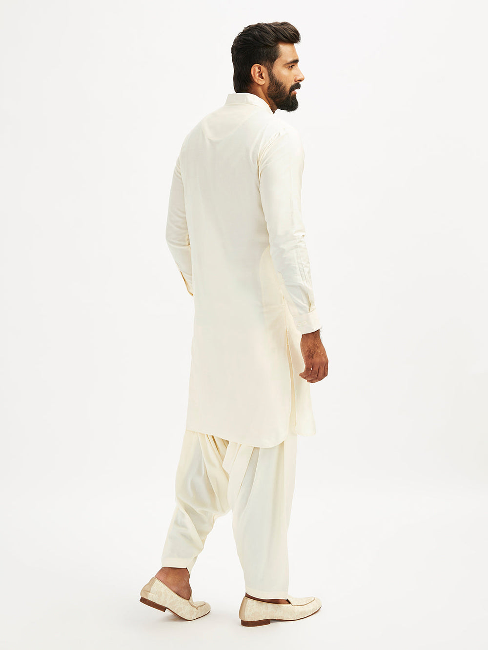 Sarvati Men's Cream Viscose Pathani Kurta Set