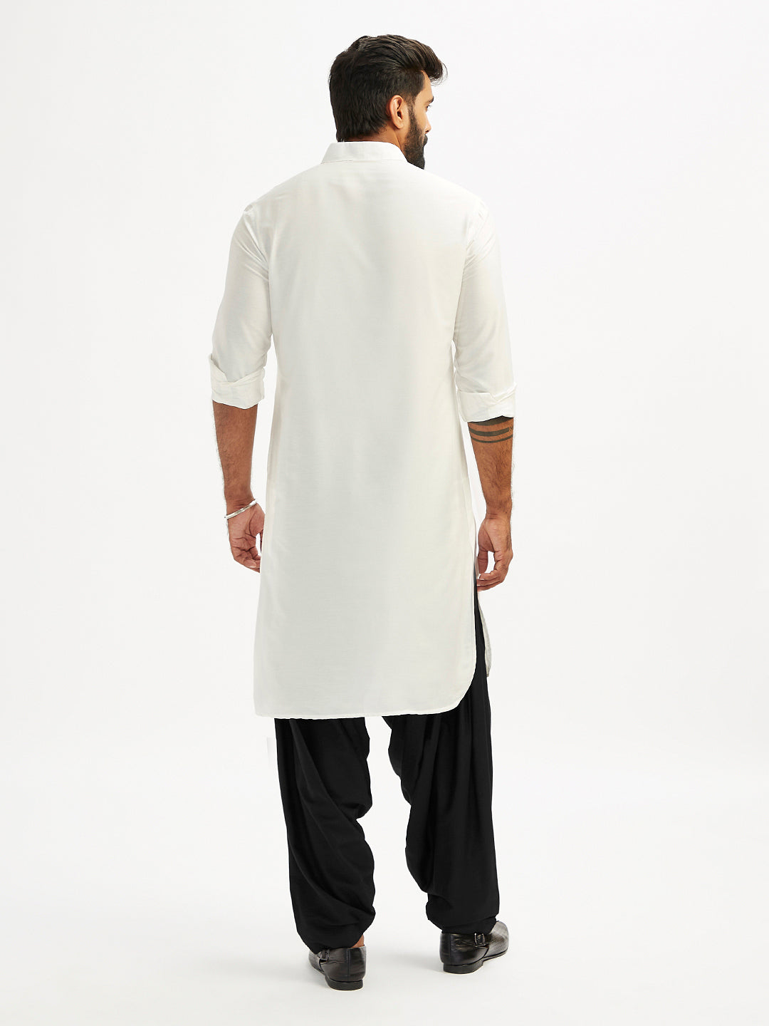 Sarvati Men's White And Black Viscose Pathani Kurta Set