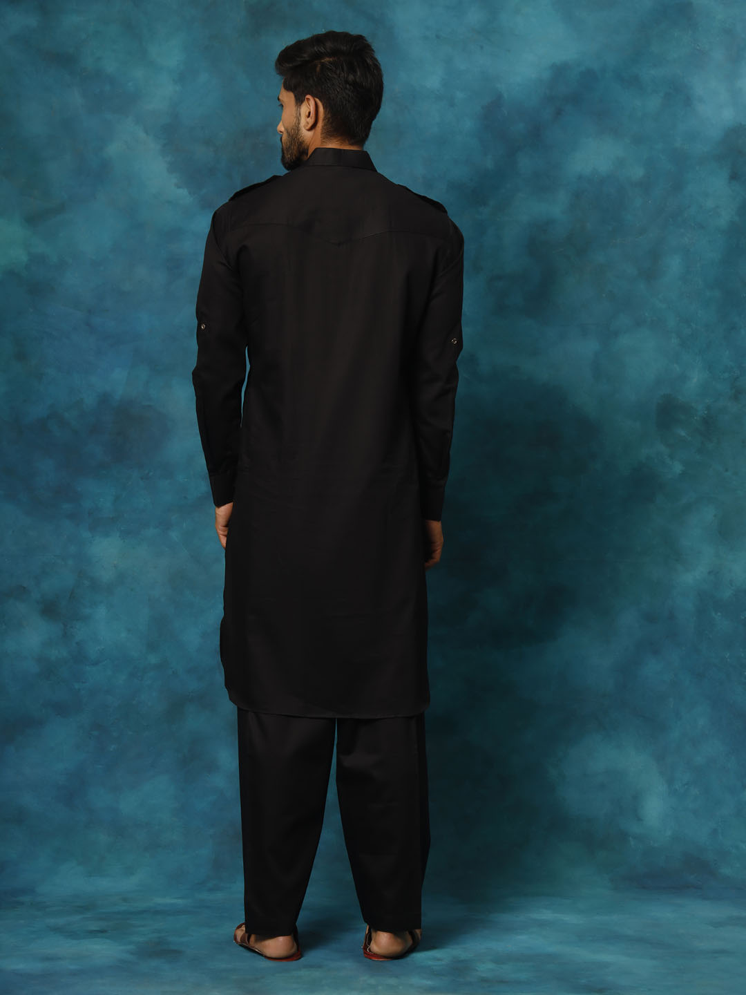 Sarvati Men's Black Cotton Pathani Suit Set