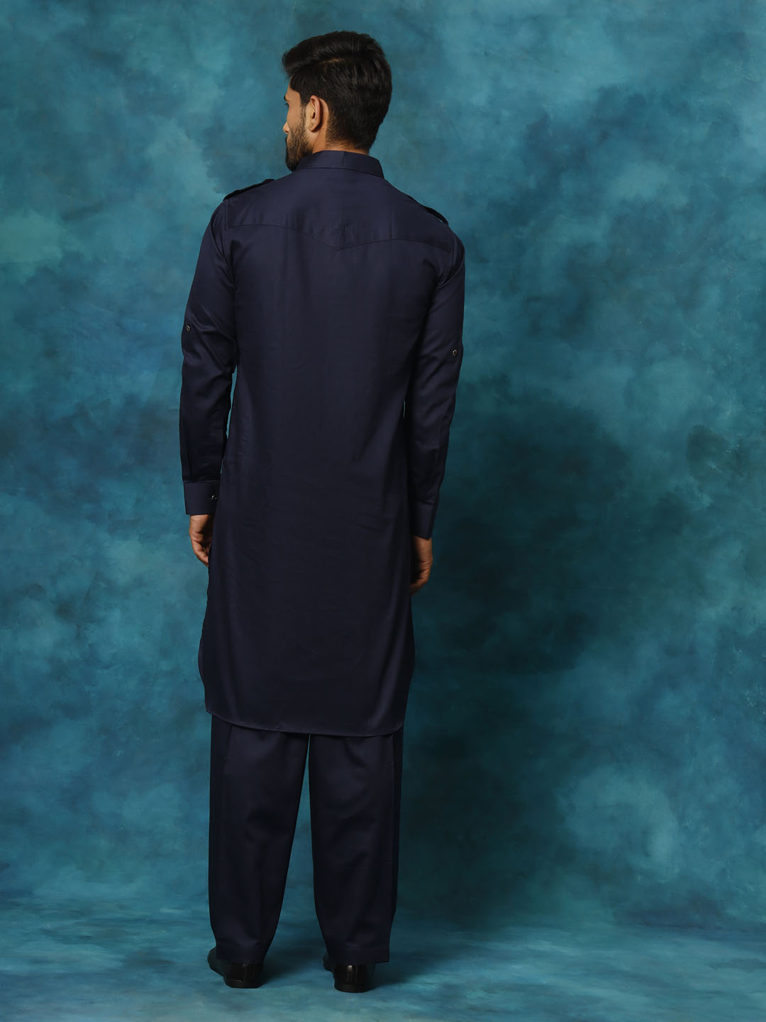 Sarvati Men's Blue Cotton Pathani Suit Set