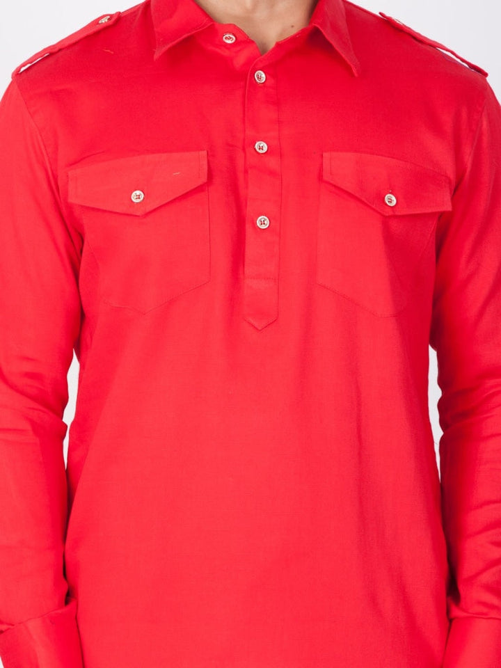 Sarvati Men's Red Pathani Suit Set