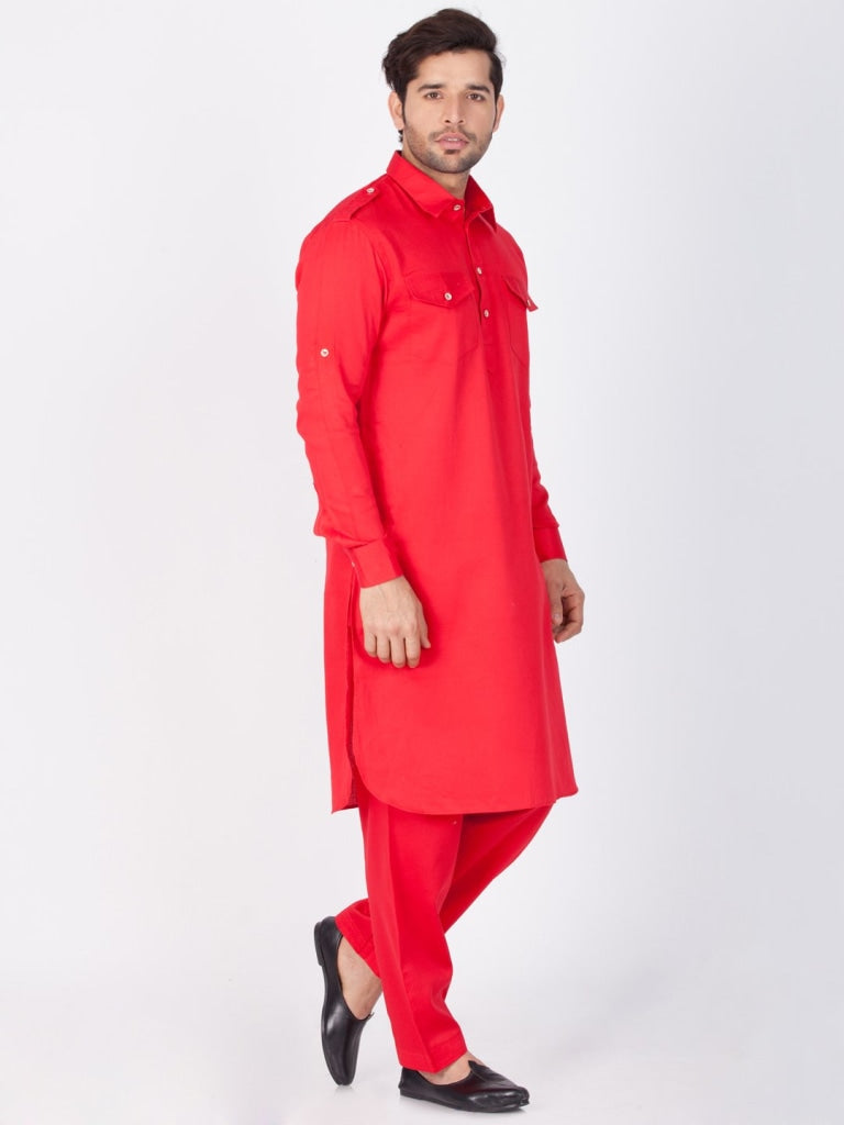 Sarvati Men's Red Pathani Suit Set