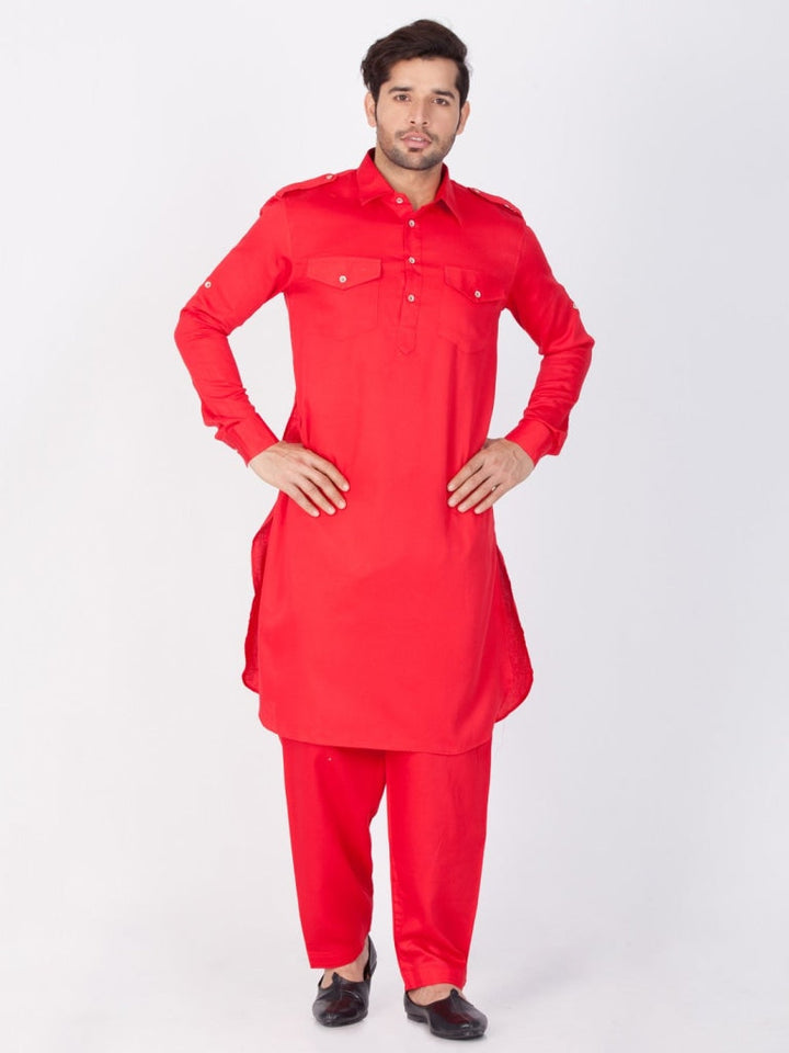 Sarvati Men's Red Pathani Suit Set