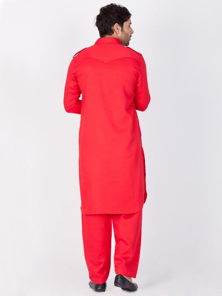 Sarvati Men's Red Pathani Suit Set