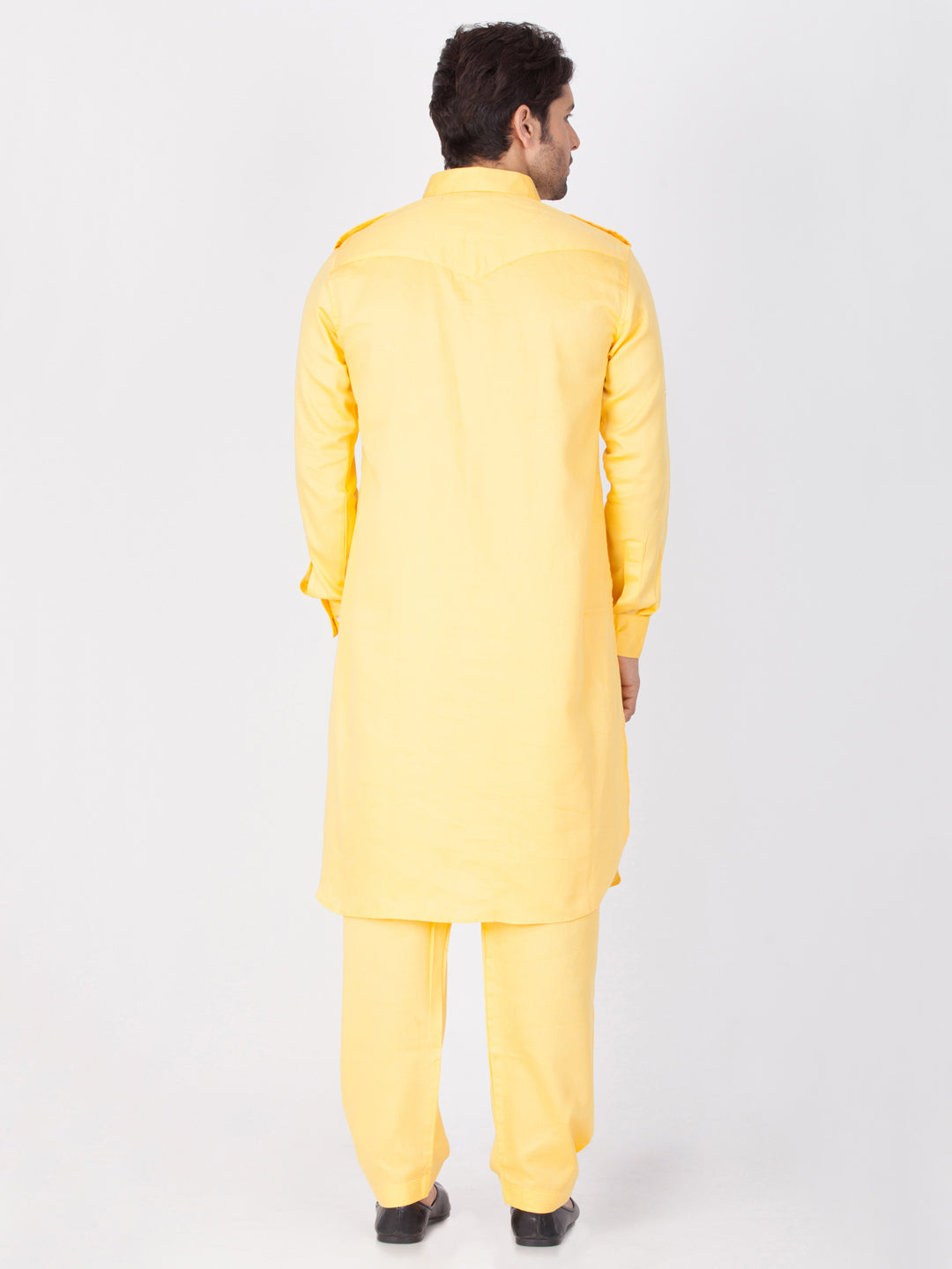 Sarvati Men's Yellow Cotton Pathani Suit Set