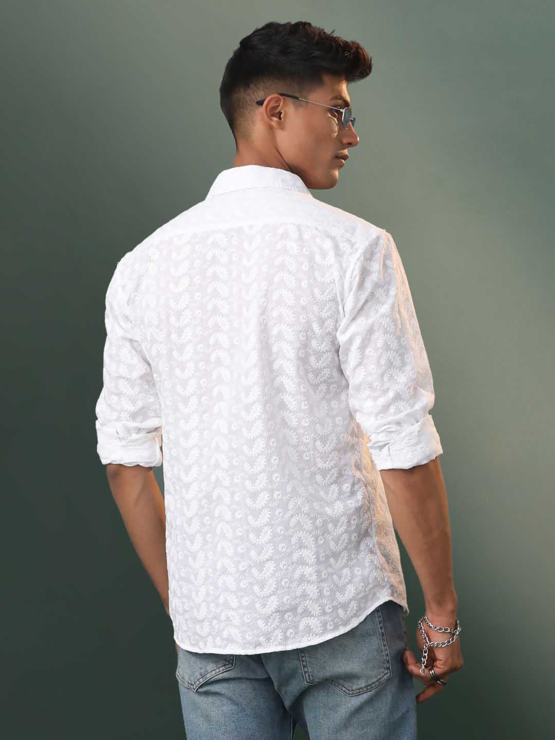 Men's White Chikankari Cotton Shirt